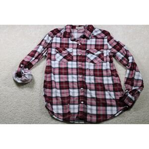 Passport Shirt Womens Small Red White Black Plaid Button Up Long Sleeve Western